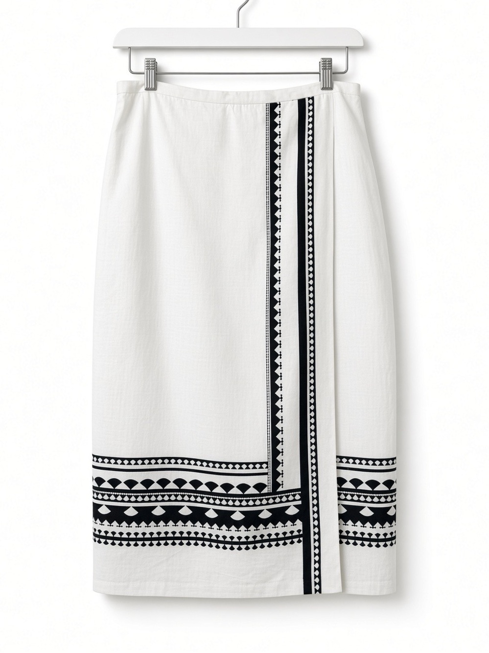 Tahari Geometric Panel Linen Blend Skirt Lined 10 Black/White NWT